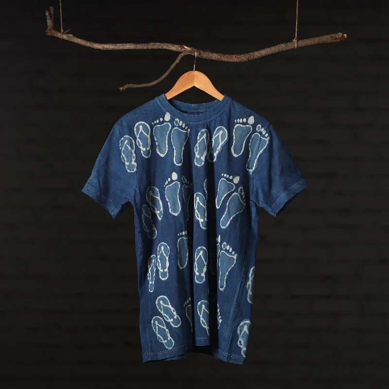 Blue - Bindaas Block Art Printed Cotton Round Neck T-shirt