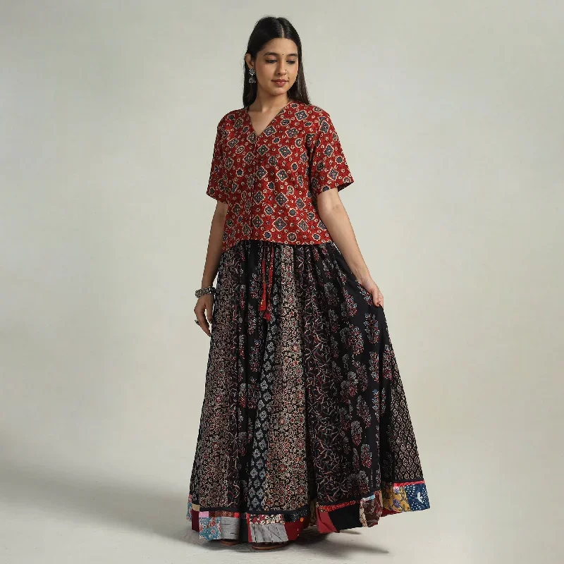 Multicolor - Kutch Block Printed 24 Kali Cotton Long Skirt 10