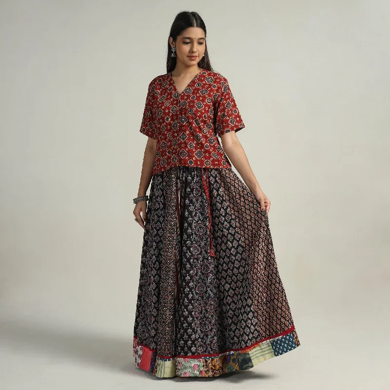 Multicolor - Kutch Block Printed 24 Kali Cotton Long Skirt 06