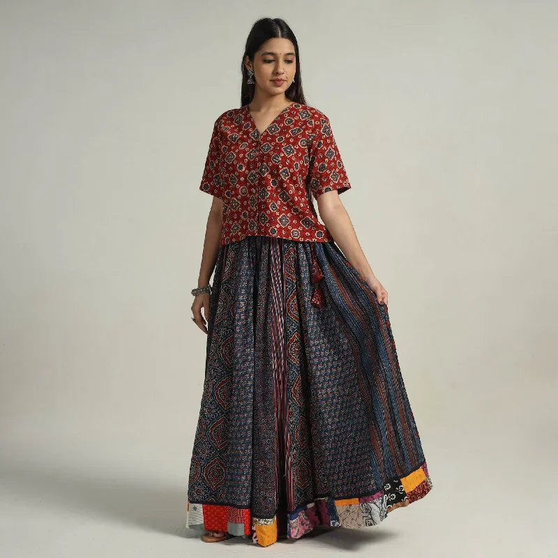 Multicolor - Kutch Block Printed 24 Kali Cotton Long Skirt 07