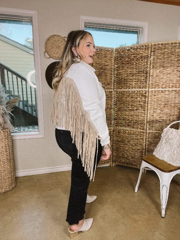 Judy Blue | Living For Love Button Up Denim Jacket with Fringe in White