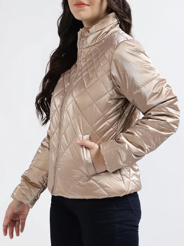 Centre Stage Women Solid Stand Collar Full Sleeves Jacket