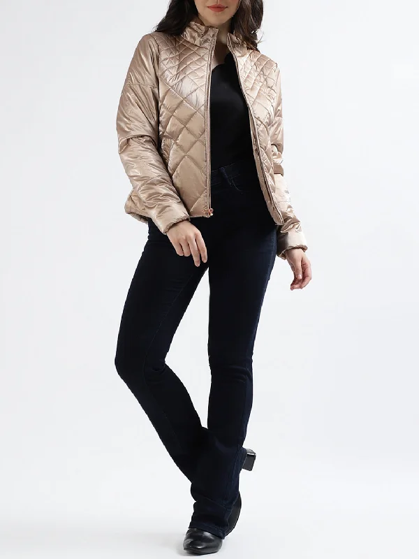 Centre Stage Women Solid Stand Collar Full Sleeves Jacket