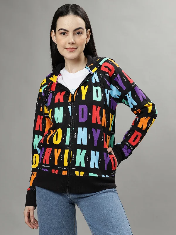 Dkny Women Multicolored Printed Hooded Long Sleeves Jacket