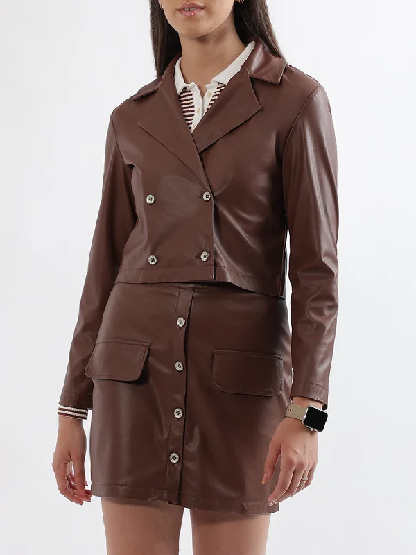 Elle Women Beige Solid Collar Jacket