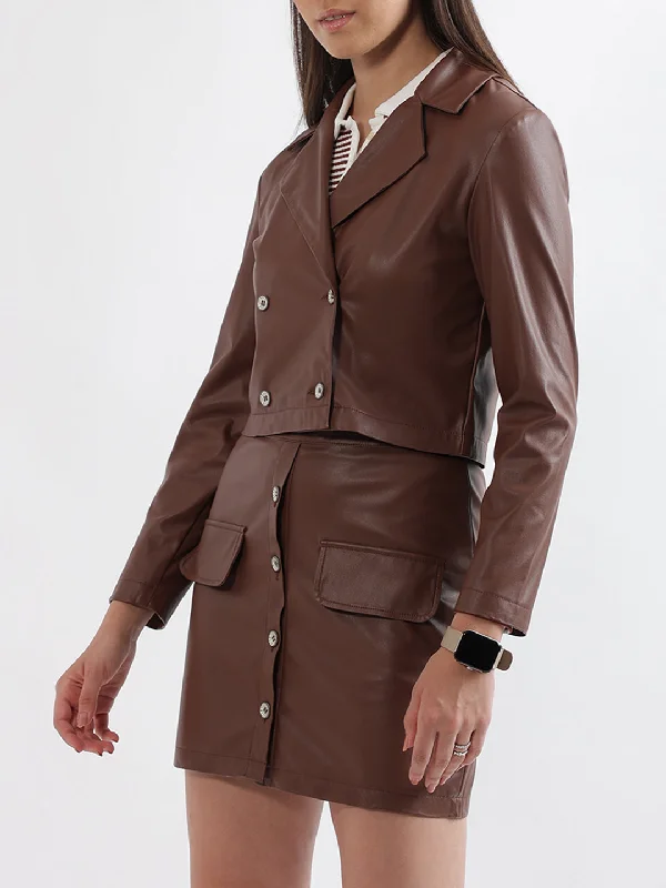 Elle Women Beige Solid Collar Jacket