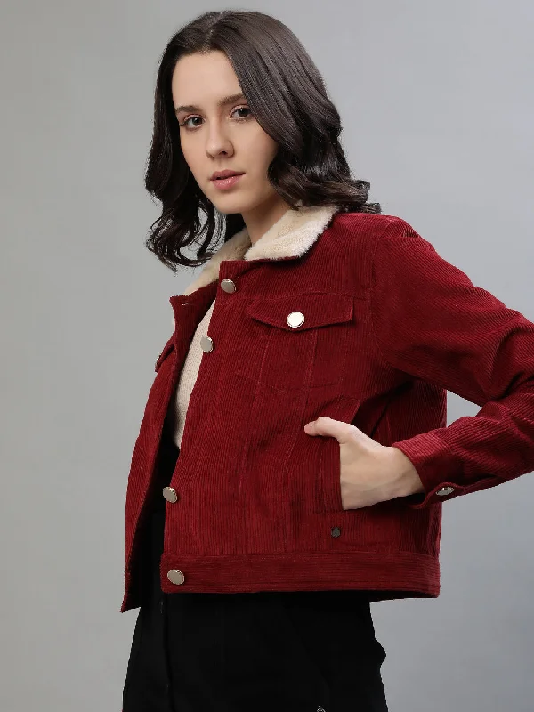 Iconic Women Red Solid Collar Jacket