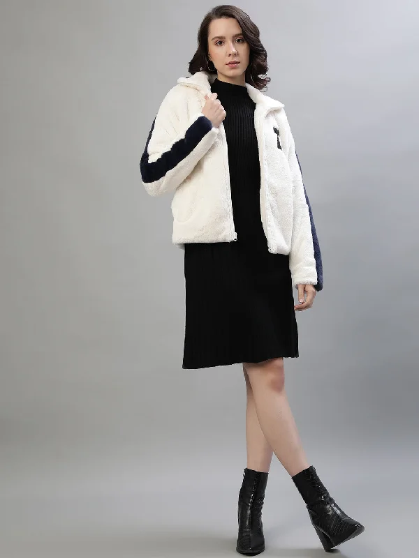 Iconic Women White Solid Collar Jacket