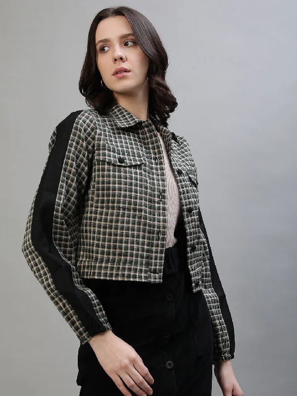 Iconic Women Multi Checked Collar Jacket