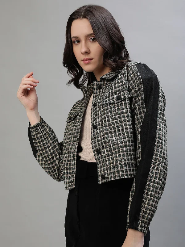 Iconic Women Multi Checked Collar Jacket