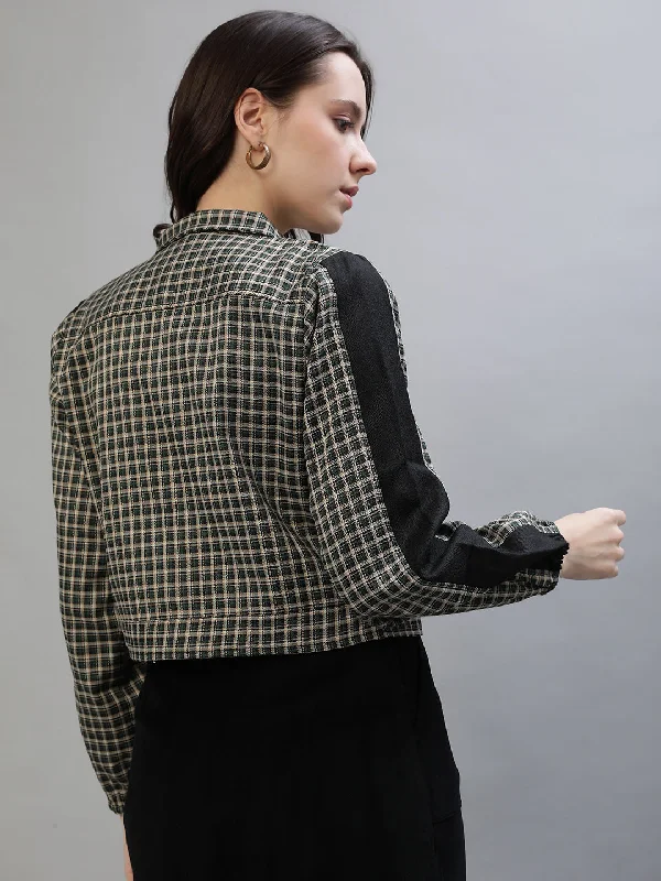 Iconic Women Multi Checked Collar Jacket