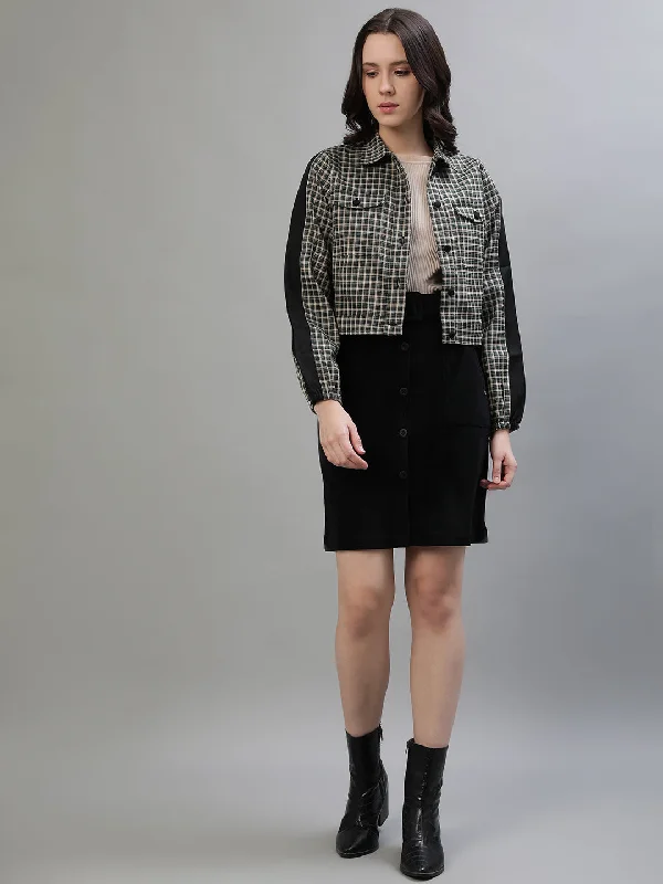 Iconic Women Multi Checked Collar Jacket