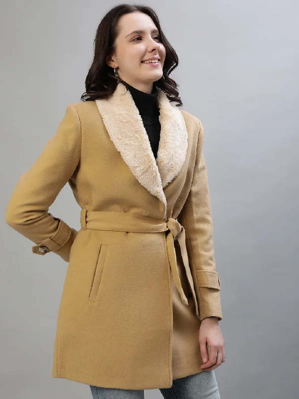 Iconic Women Beige Solid Collar Jacket