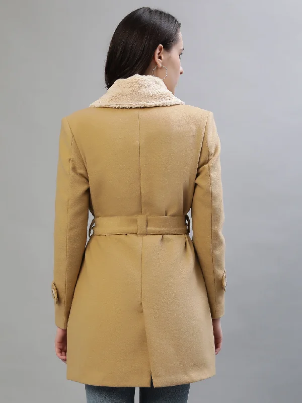 Iconic Women Beige Solid Collar Jacket