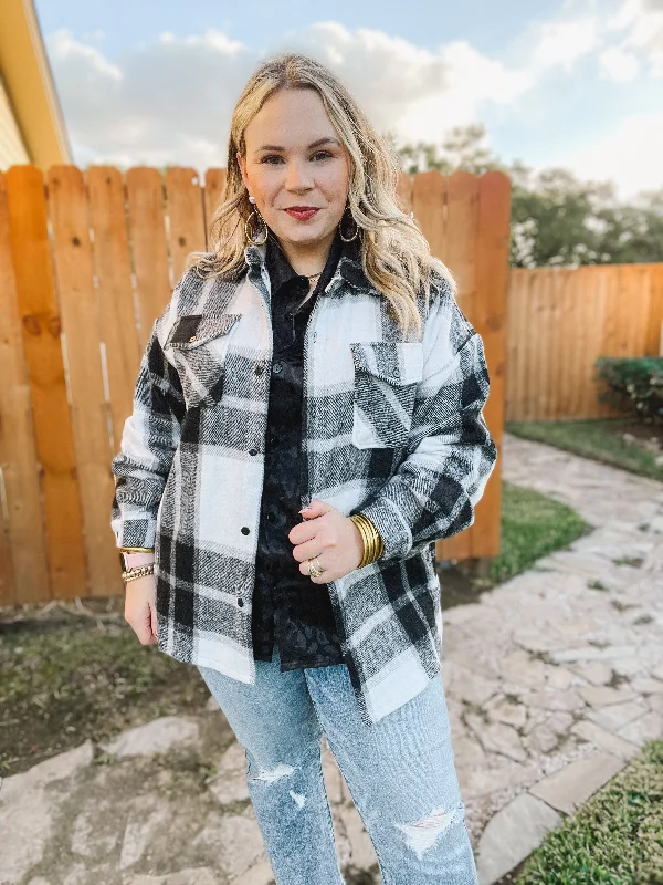 Cozy Memories Plaid Shacket with Front Pockets in Black