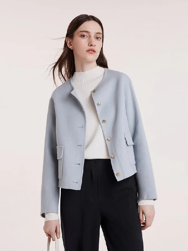 Pure Double-Faced Wool Crop Women Jacket With Patch Pockets