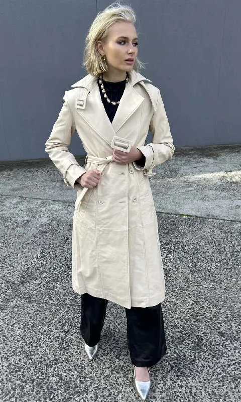 Sofia Irina Leather Trench Coat - Milk