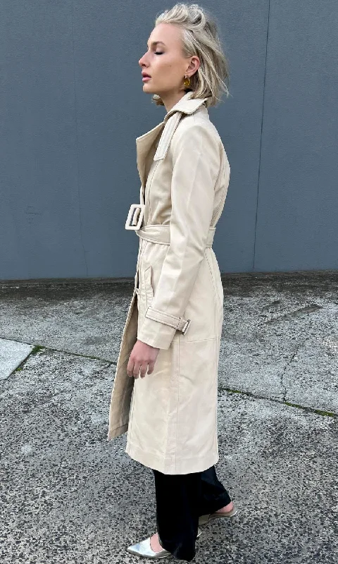 Sofia Irina Leather Trench Coat - Milk