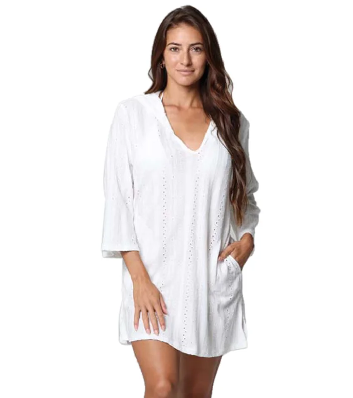 J.Valdi Women's Capri V-Neck Tunic Hoodie White