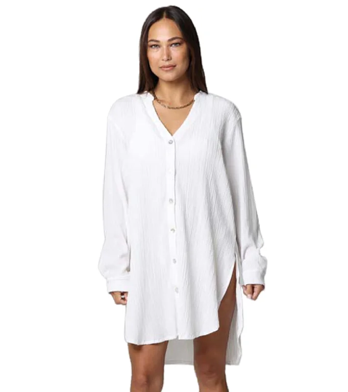 J.Valdi Women's Oaxaca Big Shirt Cover Up White