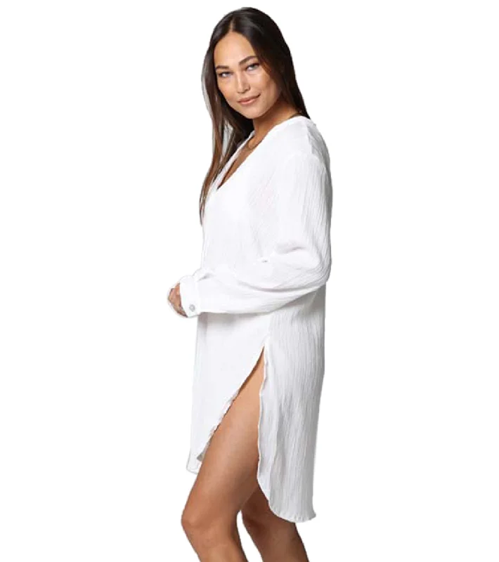 J.Valdi Women's Oaxaca Big Shirt Cover Up White