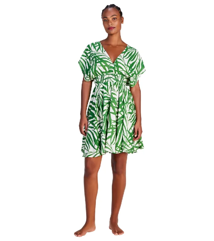 Kate Spade New York Women's Palm Fronds Open Back Cover Up Dress Bitter Greens