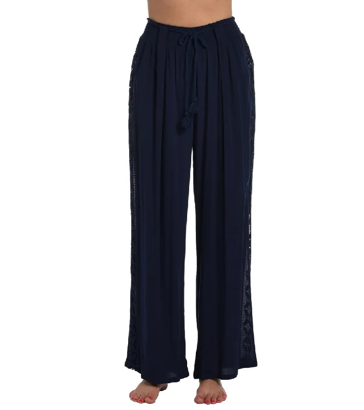 La Blanca Women's Coastal Covers Crochet Side Panel Cover Up Pant Indigo