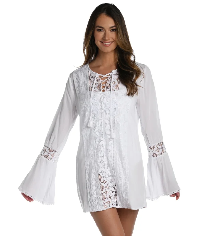 La Blanca Women's Coastal Covers Lace Up Cover Up Tunic White