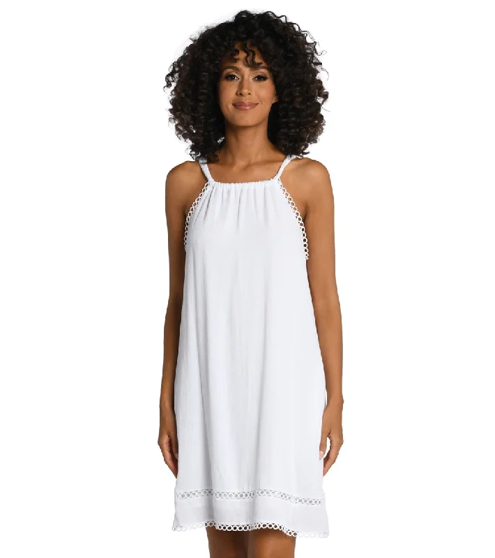 La Blanca Women's Illusion Covers High Neck Cover Up Dress White