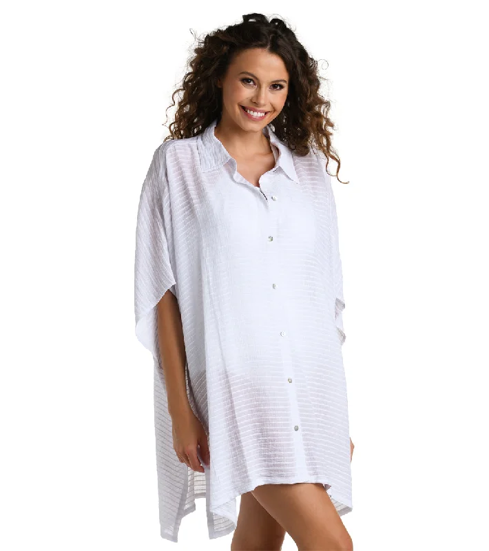 La Blanca Women's Shadow Stripe Convertible Shirtdress White