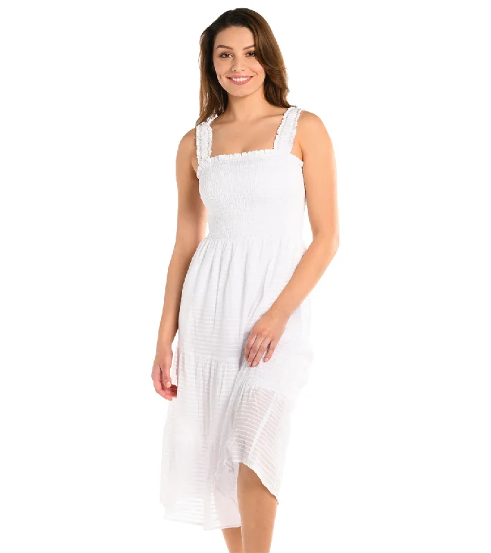 La Blanca Women's Shadow Stripe Smocked Midi Dress White