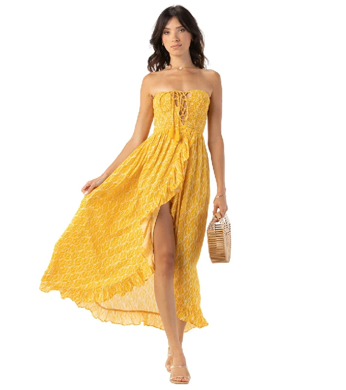 Tiare Hawaii Women's Flynn Maxi Dress Naturals Leaves Deco Yellow