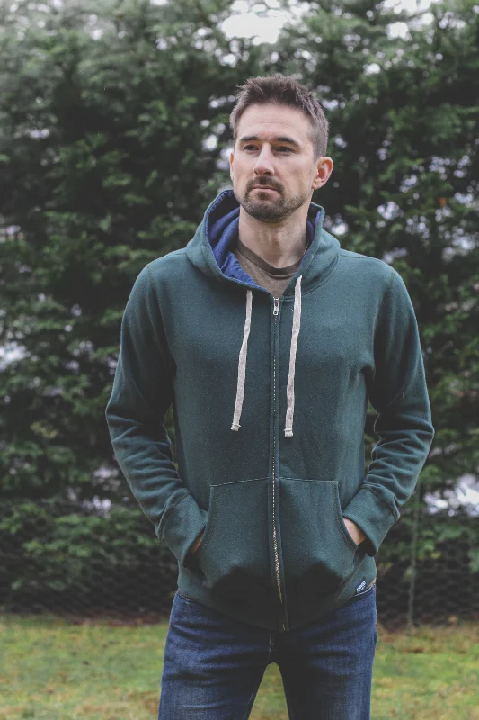 Unisex Zip Up Eco Hoodie - Forest Green