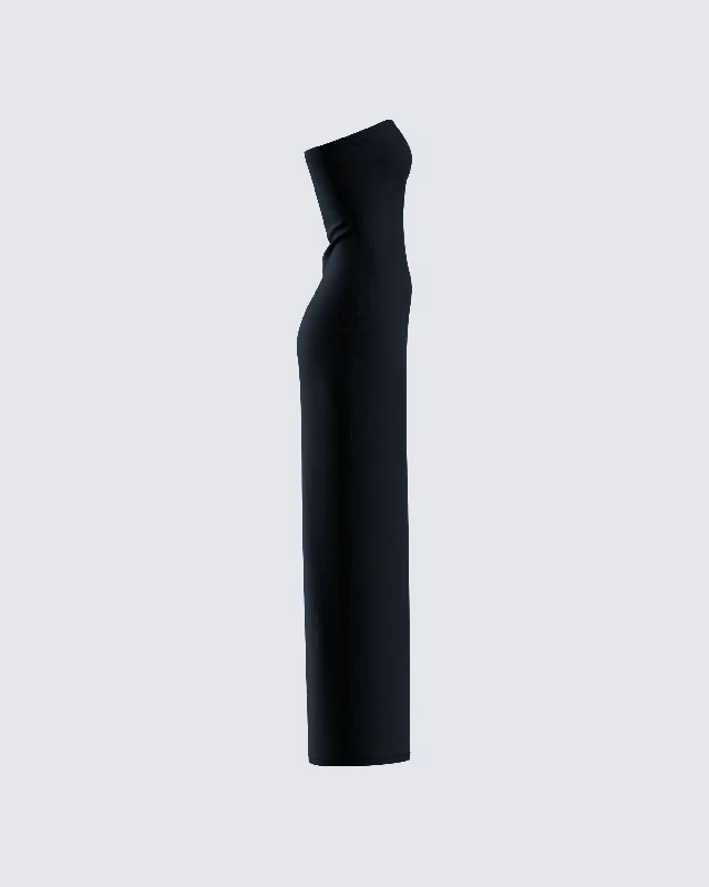 Akari Black Jersey Tube Maxi Dress