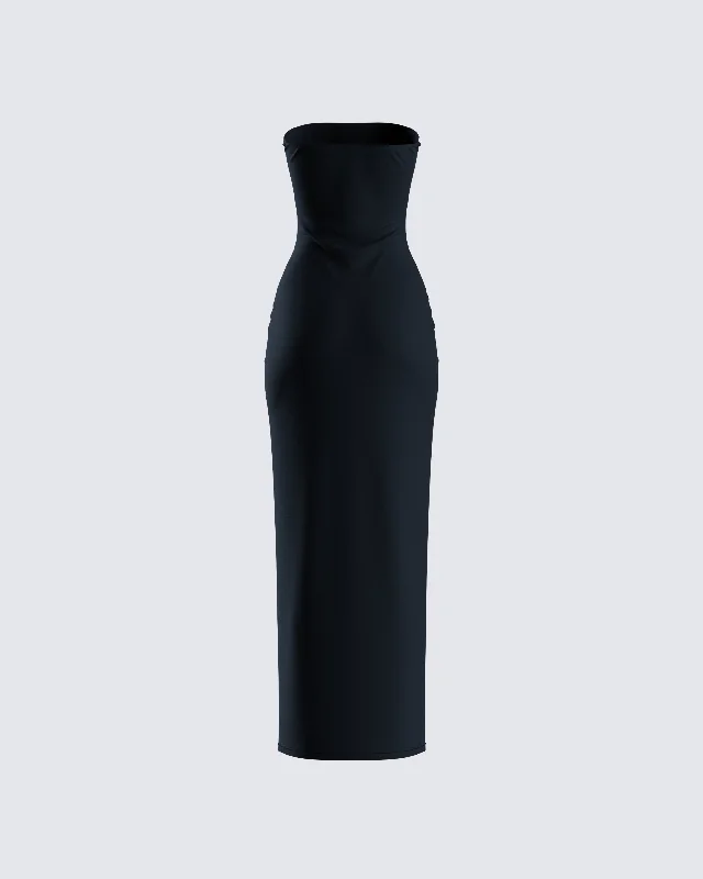 Akari Black Jersey Tube Maxi Dress