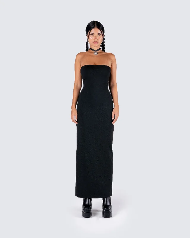 Akari Black Jersey Tube Maxi Dress