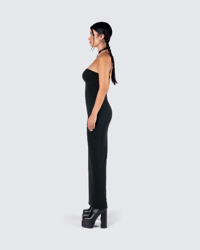 Akari Black Jersey Tube Maxi Dress