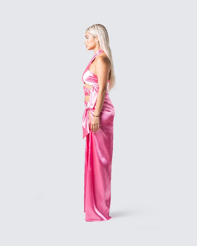 Alaina Pink Satin Maxi Dress