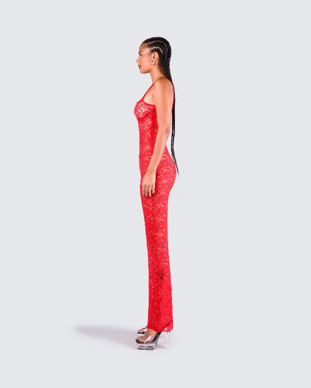 Arlo Red Lace Strappy Maxi Dress