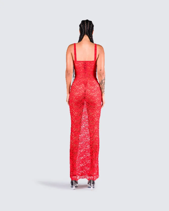 Arlo Red Lace Strappy Maxi Dress