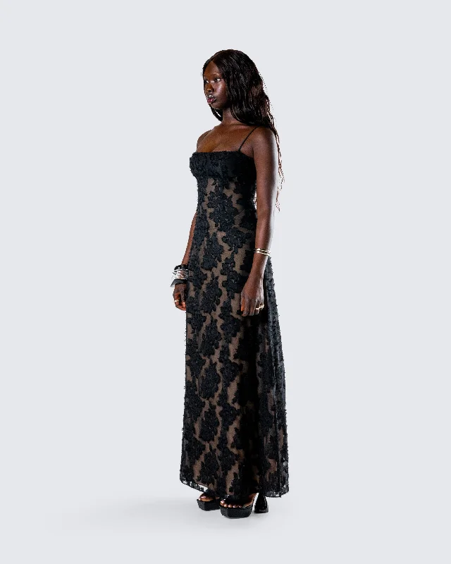 Audrina Black Burnout Maxi Dress