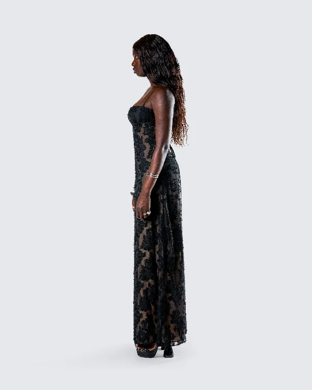 Audrina Black Burnout Maxi Dress