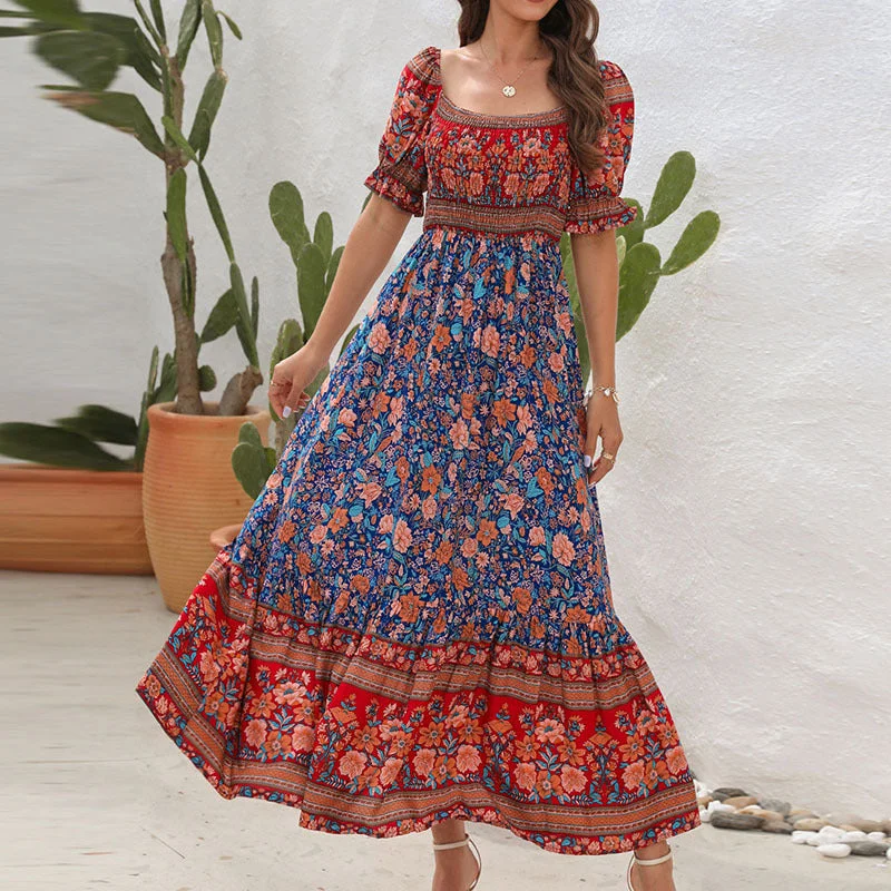 Bohemian Beach Holiday Dress Puff Sleeve Dresses