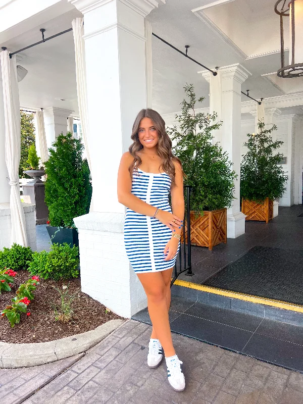 BUTTON DOWN STRIPED RIB SWEATER MINI DRESS