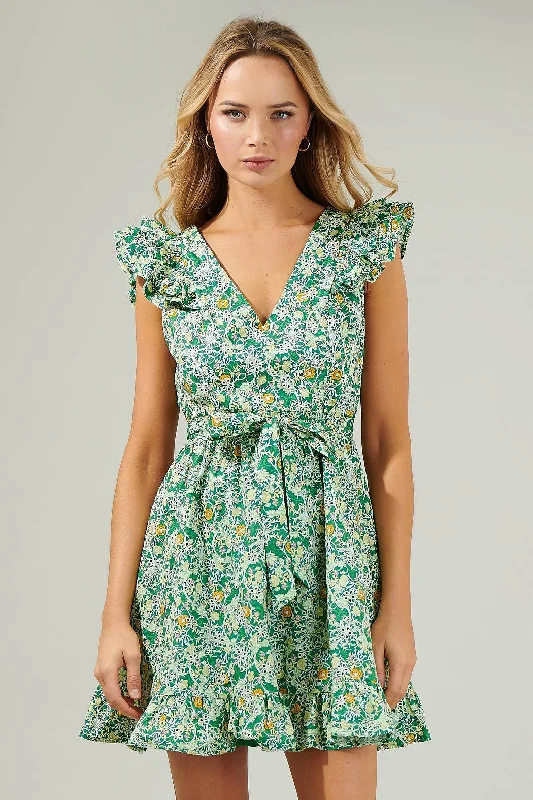 Cassia Floral Aurellia Ruffle Eyelet Mini Dress