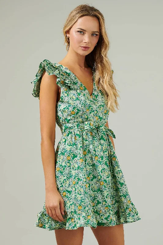 Cassia Floral Aurellia Ruffle Eyelet Mini Dress