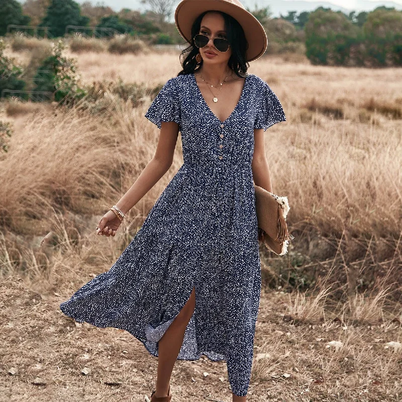 BerriesJam - Casual Floral Beach Smocked Dress