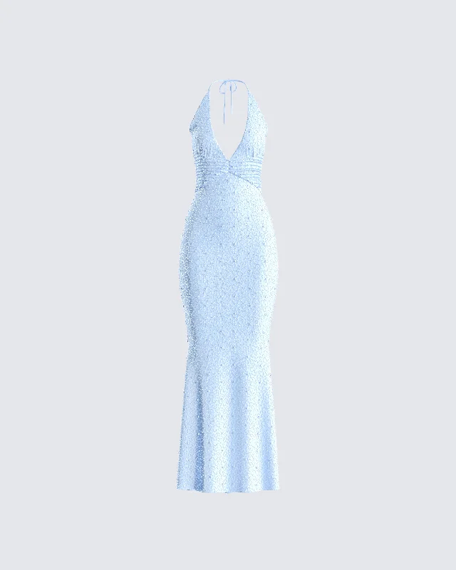 Dana Baby Blue Beaded Maxi Dress