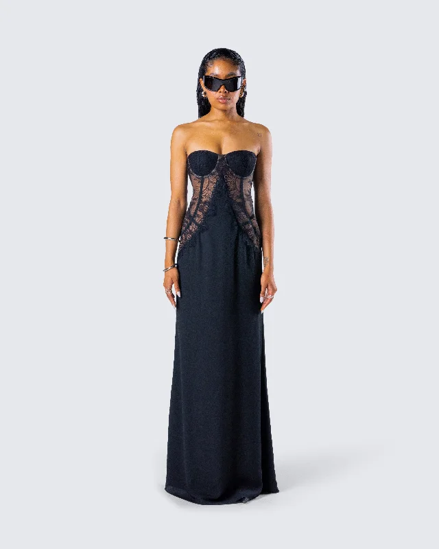 Debra Black Lace Panel Maxi Dress