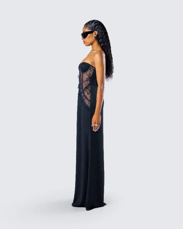 Debra Black Lace Panel Maxi Dress